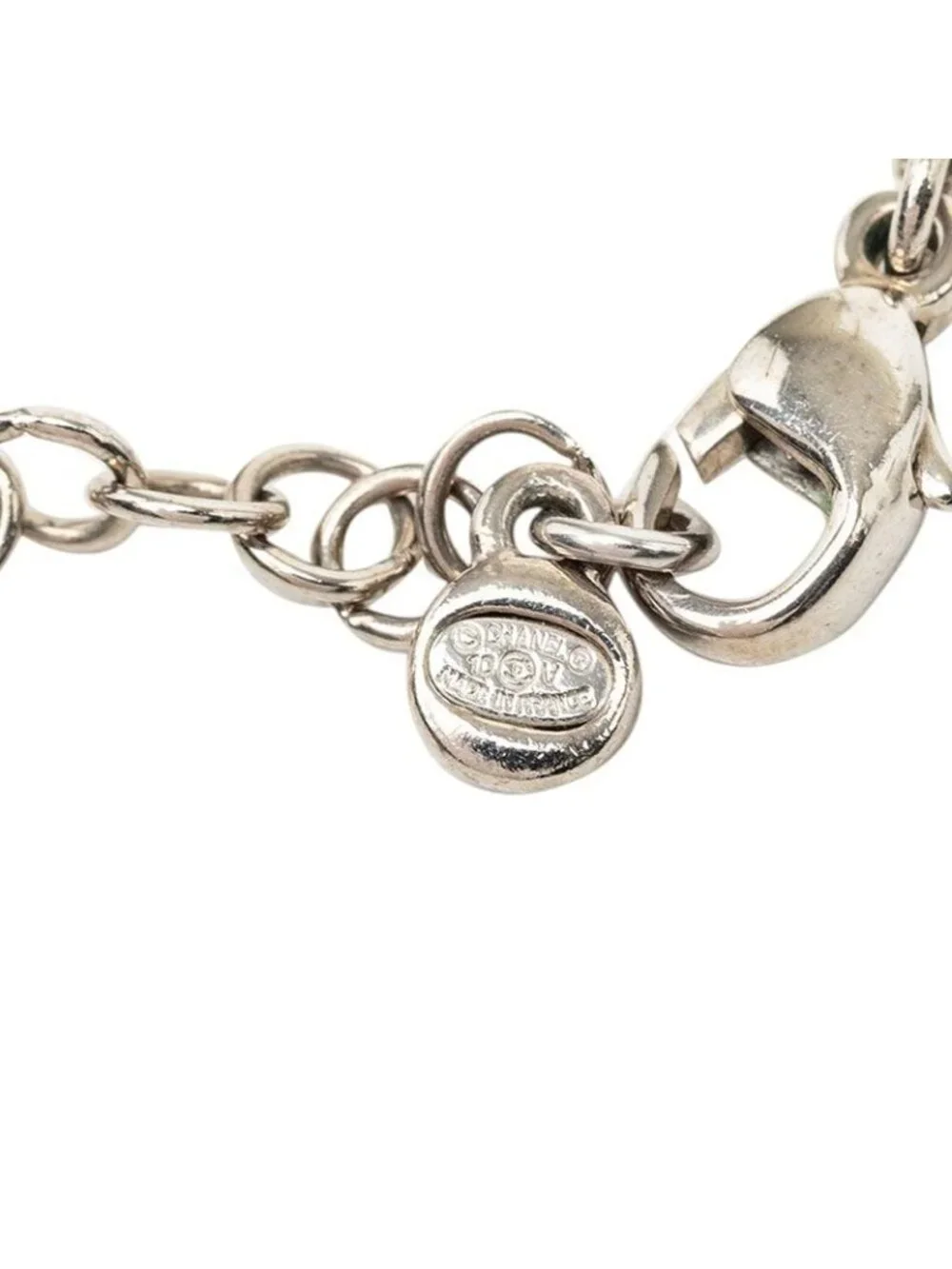 Chanel CC Logo Flower Motif Pendant Silver Rhinestone Metal